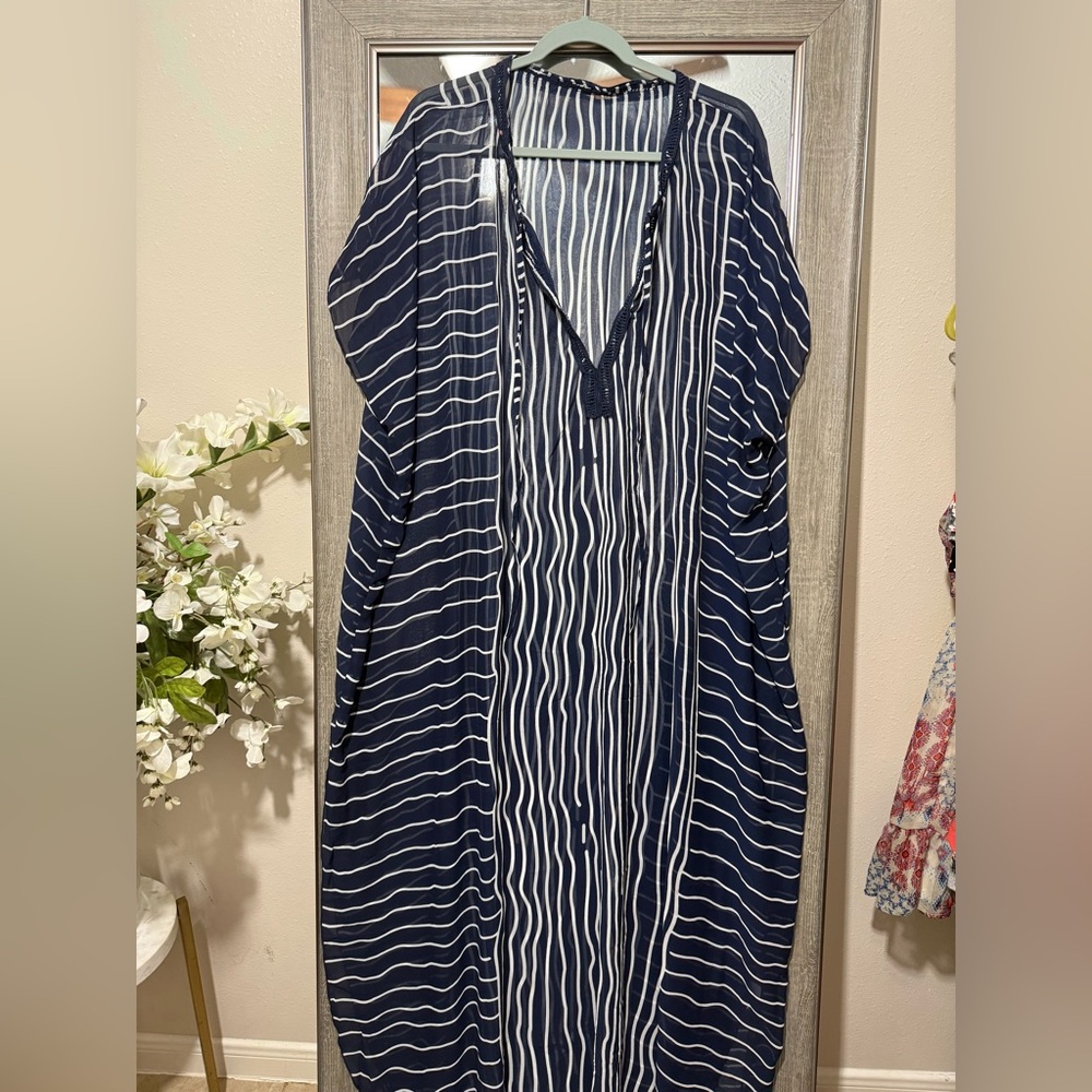 Navy and White Striped Swim Coverup